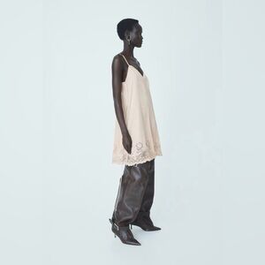 H&M Studio Collection Lace-Inset Satin Dress – Peach Pink – XS (Fits S)